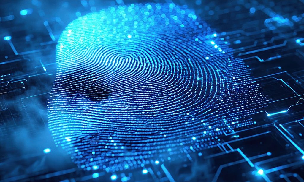 Digital fingerprint cybersecurity graphic representing embedded firmware security and secure embedded system development in the USA